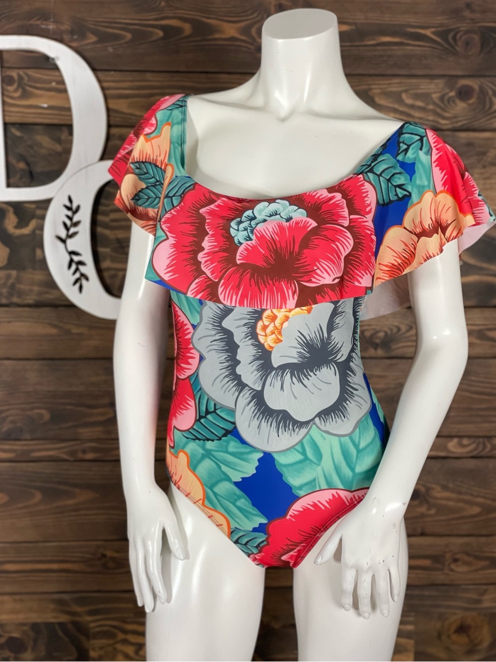 SHEIN | Colorful Multicolored Floral Tropical Off Shoulder One-Piece Swimsuit